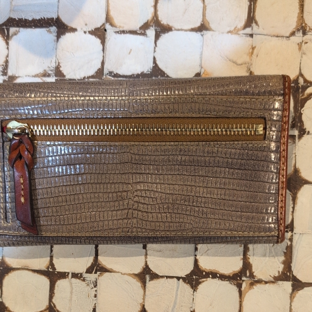 Dooney & Bourke Textured Gray Wallet with Brown Trim - Picture 3 of 14